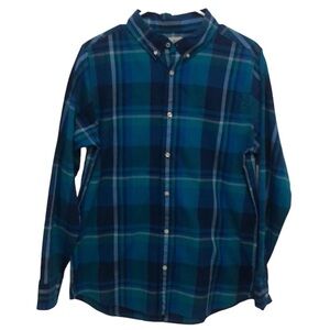 Lands End Boys Blue Plaid Button Down Shirt XL